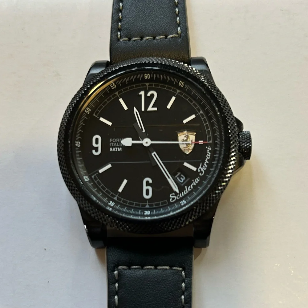 Scuderia Ferrari watch with 45mm Black Face & Black Leather Band.